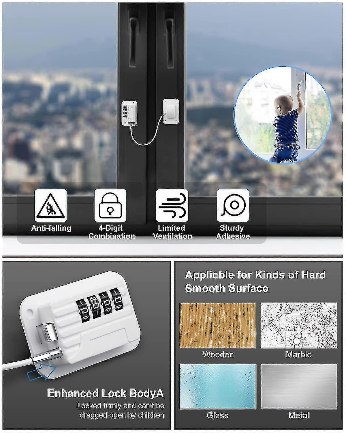 Self-Adhesive Refrigerator Lock Pack for Adults, White, Combination Lock, Refrigerator Safety Lock, for V1237-ZY-203-3151