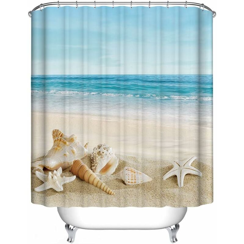 Waterproof Shower Curtain for Beach with Elegant Pattern, Anti-Mildew, 200x240 cm V1237-ZY-203-3152