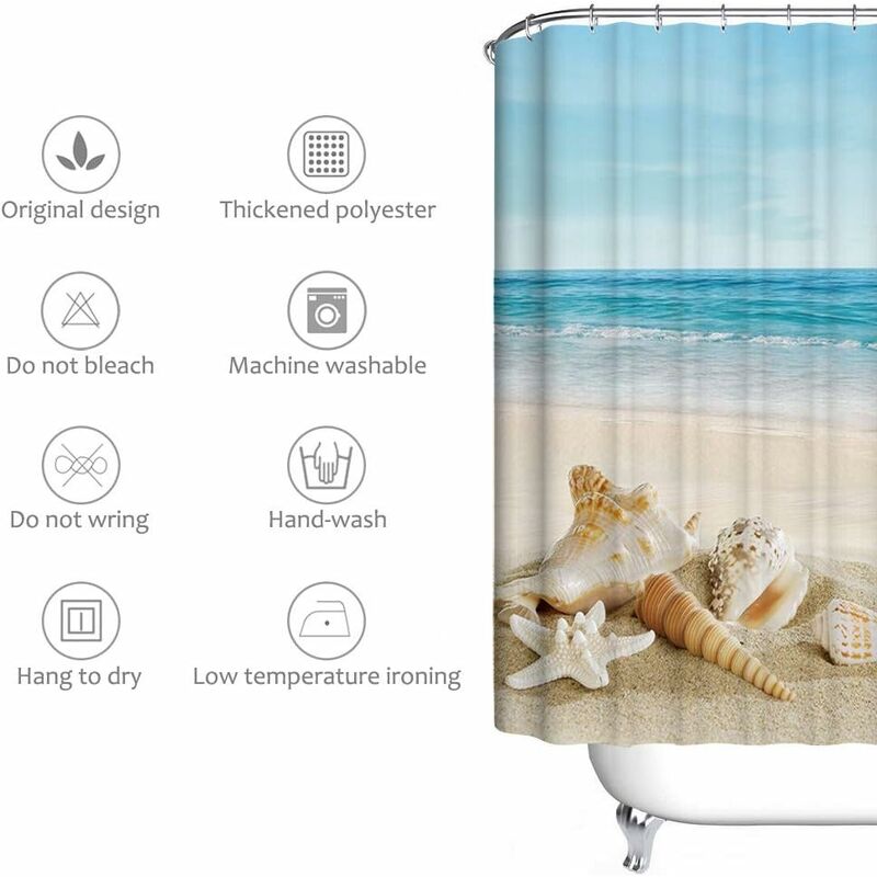 Waterproof Shower Curtain for Beach with Elegant Pattern, Anti-Mildew, 200x240 cm V1237-ZY-203-3152
