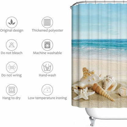 Waterproof Shower Curtain for Beach with Elegant Pattern, Anti-Mildew, 200x240 cm V1237-ZY-203-3152