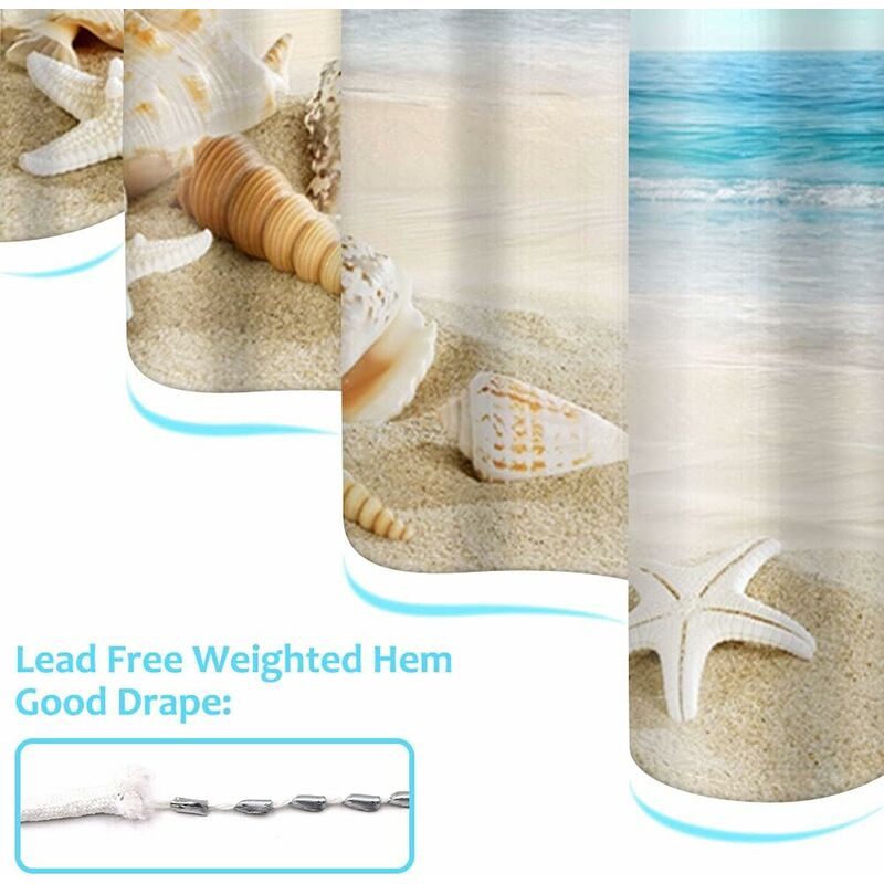 Waterproof Shower Curtain for Beach with Elegant Pattern, Anti-Mildew, 200x240 cm V1237-ZY-203-3152