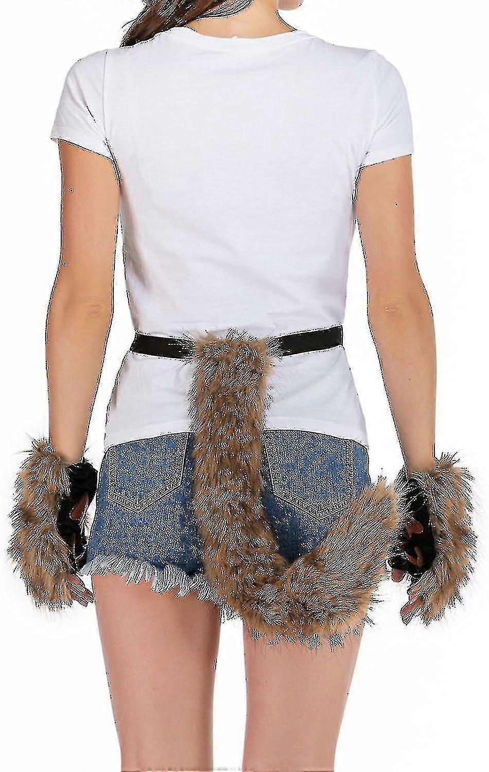 Artificial Fur Fox Tail Cat Werewolf Cosplay Costume Set Plush Mask Fluffy Paws Gloves Halloween Christmas V1237-ZY-203-3153
