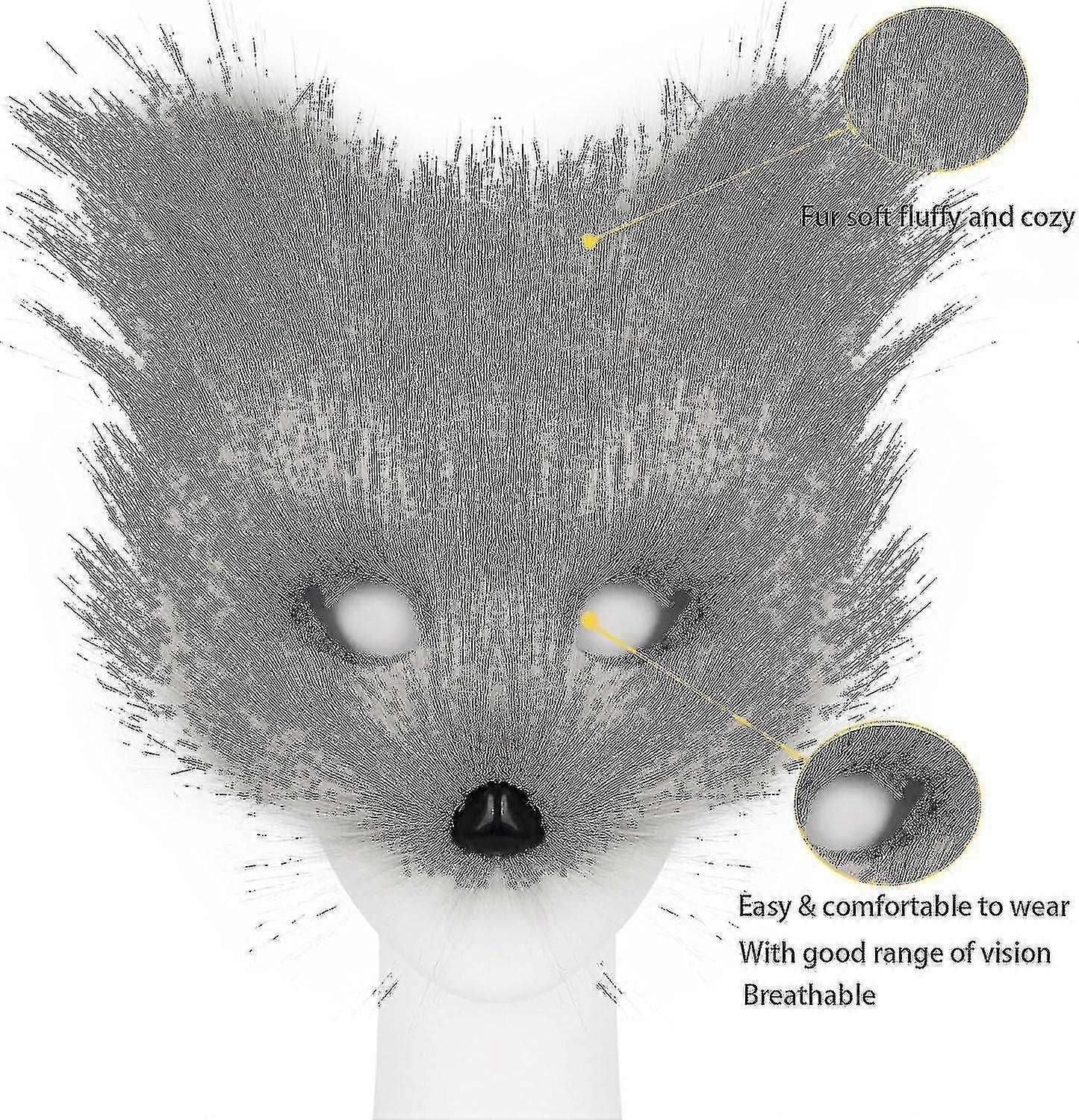 Artificial Fur Fox Tail Cat Werewolf Cosplay Costume Set Plush Mask Fluffy Paws Gloves Halloween Christmas V1237-ZY-203-3153