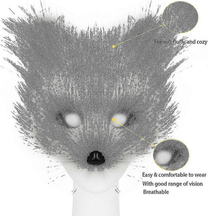 Artificial Fur Fox Tail Cat Werewolf Cosplay Costume Set Plush Mask Fluffy Paws Gloves Halloween Christmas V1237-ZY-203-3153