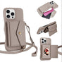 Horizontal Card Pocket Phone Case in Litchi Texture with Long Cord Grey Grey For iPhone 14 Pro V1237-ZY-203-3181