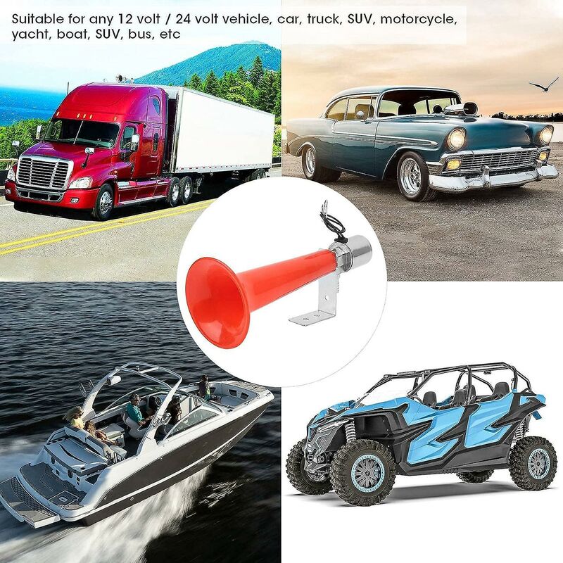 12V 24V Turkish Horn, 180dB Red Universal Truck Horn for SUVs Motorcycles Caravans V1237-ZY-203-3274