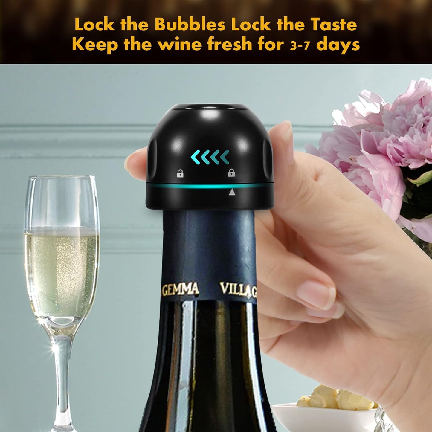 Champagne stopper, wine stopper, 4-pack, universal, reusable, silicone, sealed, leak-proof V1237-ZY-203-3280