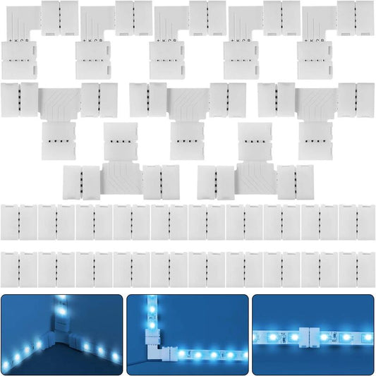 RGB LED Strip Connector Kit 30pcs 4Pin 10mm Solderless for SMD 5050 with 20 Gapless 5L 5T Contacts V1237-ZY-203-3298