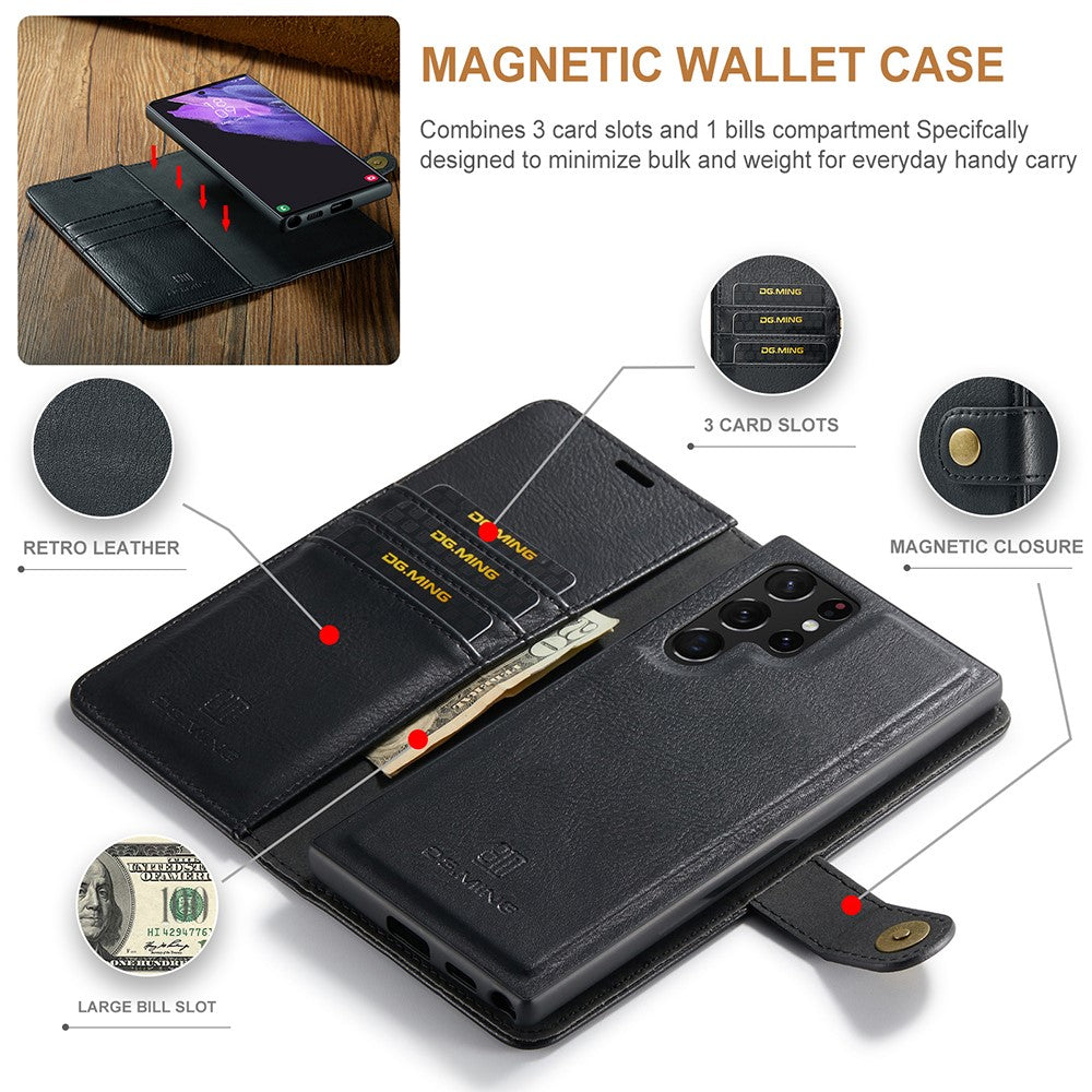 DG.MING 2-in-1 Magnetic Wallet Samsung Galaxy S22 Ultra Black_max V1237-ZY-203-3340