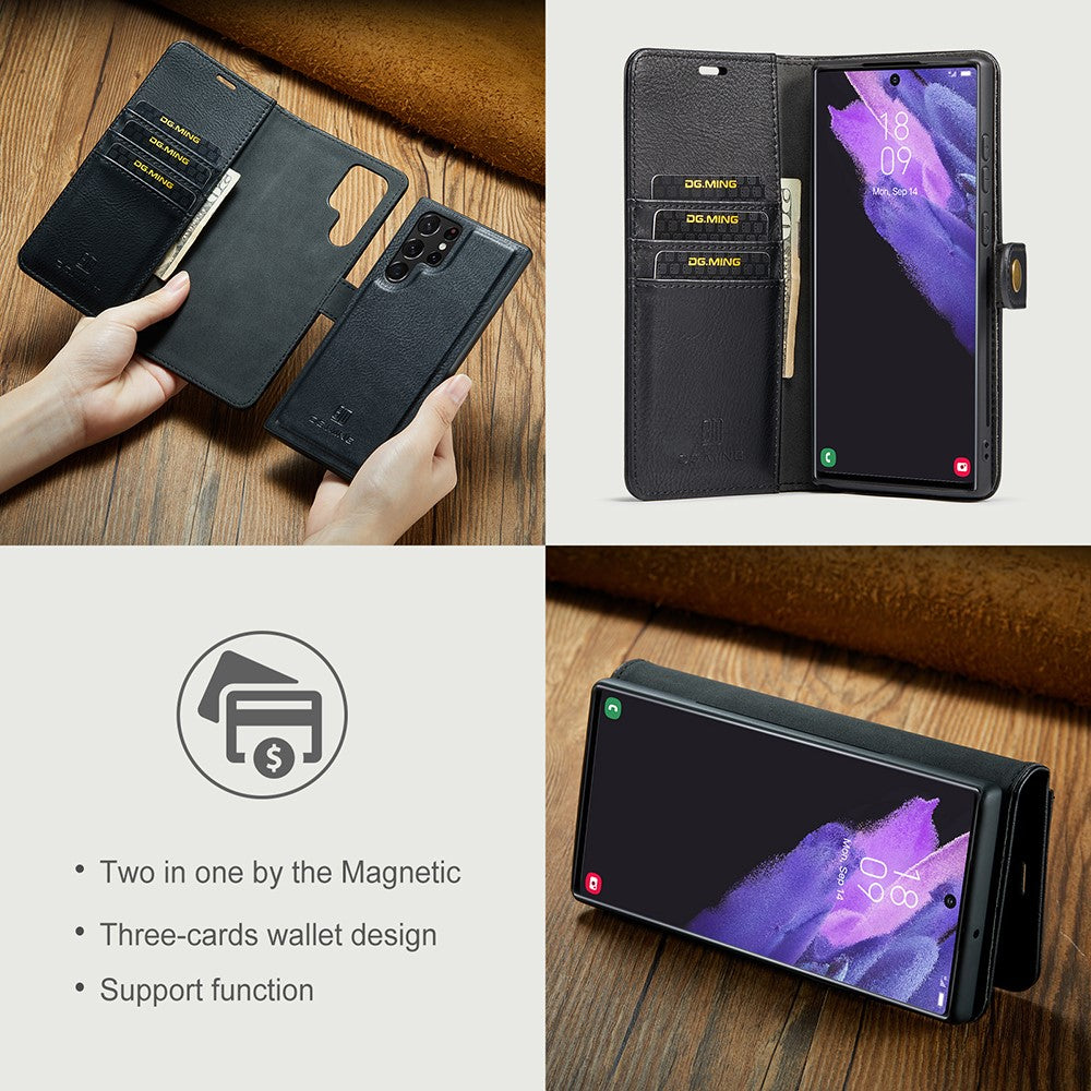 DG.MING 2-in-1 Magnetic Wallet Samsung Galaxy S22 Ultra Black_max V1237-ZY-203-3340