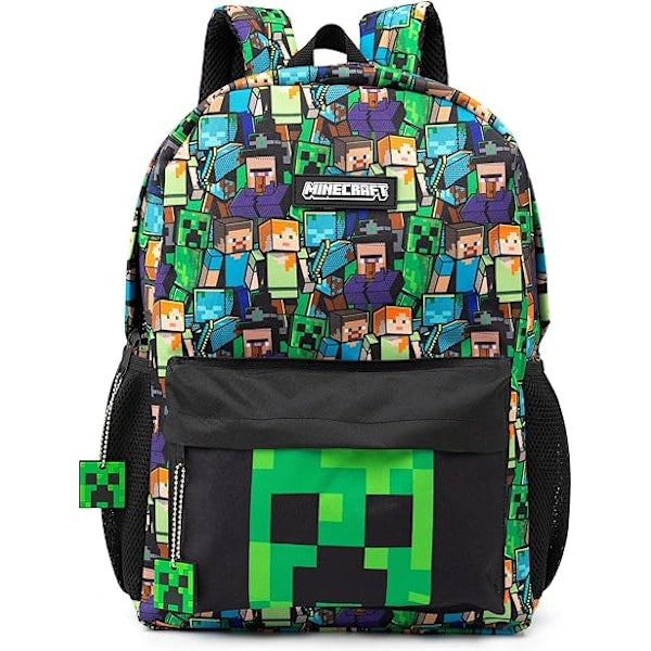 Minecraft Backpack for Boys | Black School Bag for Kids | Green Creeper Zombie Skeleton Enderman & Cave V1237-ZY-203-3355