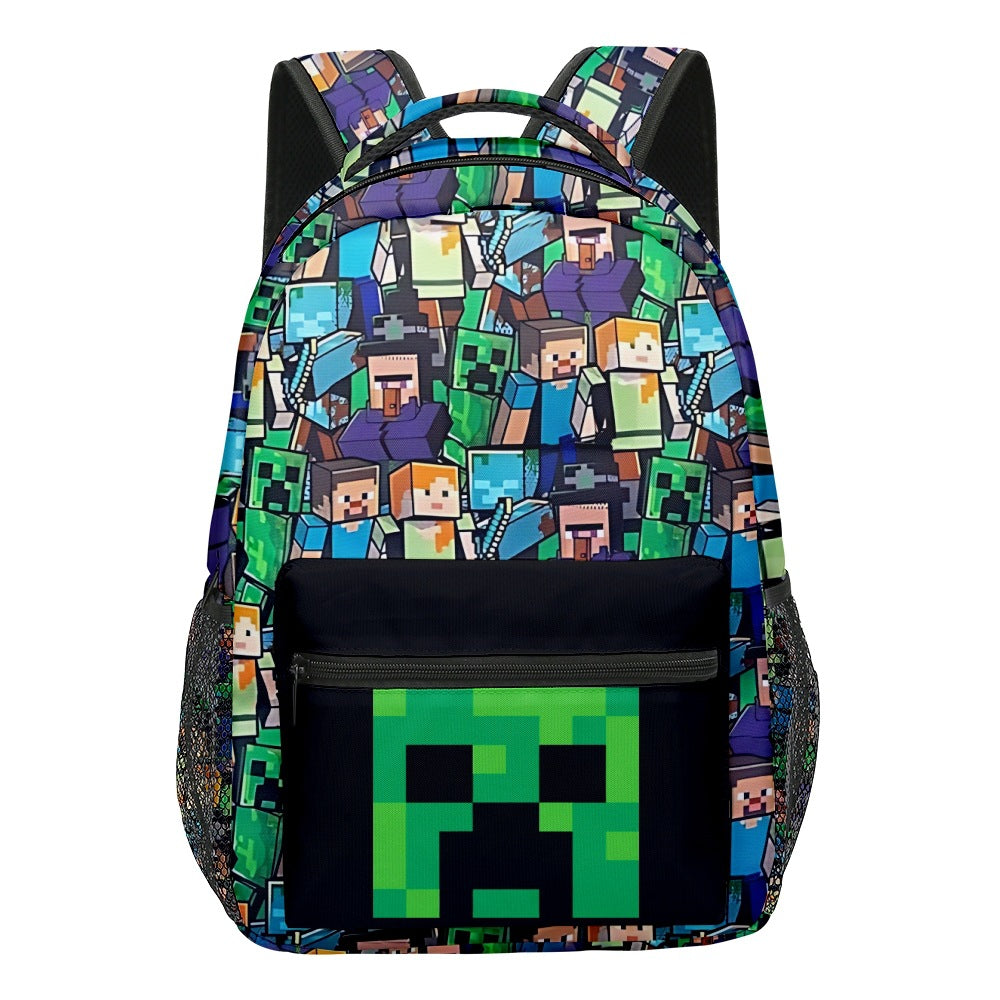 Minecraft Backpack for Boys | Black School Bag for Kids | Green Creeper Zombie Skeleton Enderman & Cave V1237-ZY-203-3355