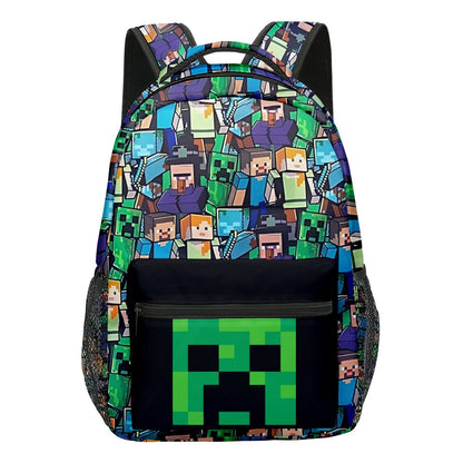 Minecraft Backpack for Boys | Black School Bag for Kids | Green Creeper Zombie Skeleton Enderman & Cave V1237-ZY-203-3355