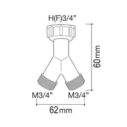 Brass Y-connector for washing machine, 3/4 splitter, 2-way hose connection 3/4 (FMY) V1237-ZY-203-3369