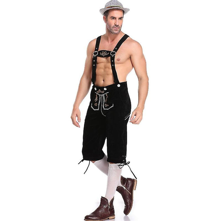 Men's Lederhosen - Genuine Leather, Authentic German Lederhosen for Men, Oktoberfest Outfit - Black-XF7- V1237-ZY-203-3408