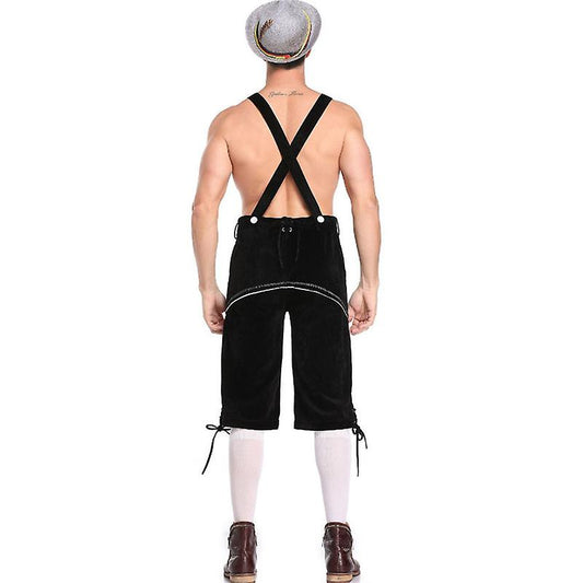 Men's Lederhosen - Genuine Leather, Authentic German Lederhosen for Men, Oktoberfest Outfit - Black-XF7- V1237-ZY-203-3408