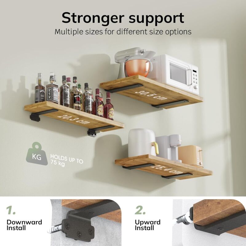6-pack 10cm Floating Shelf Brackets, Heavy Duty Shelf Brackets for Shelves, Black Painted Metal Wall Mounted V1237-ZY-203-3423