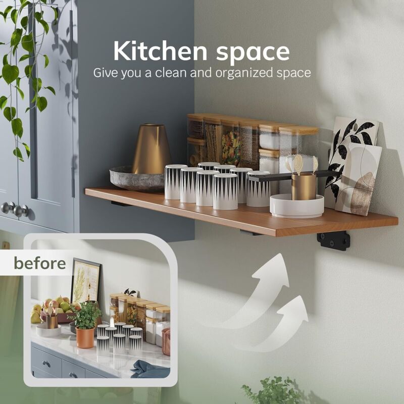 6-pack 10cm Floating Shelf Brackets, Heavy Duty Shelf Brackets for Shelves, Black Painted Metal Wall Mounted V1237-ZY-203-3423