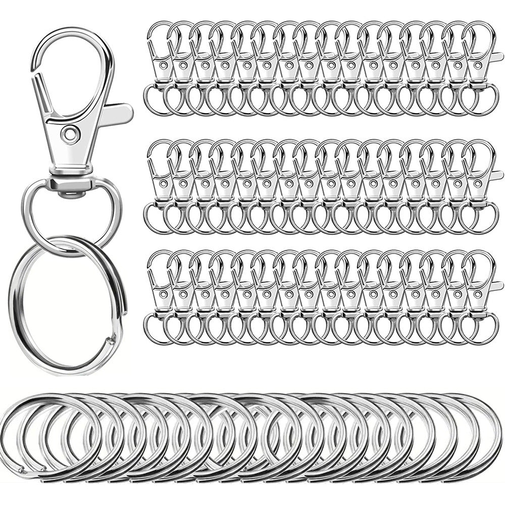 Small Stainless Steel Keychains, 100pcs Carabiner Keychains, DIY, DIY Ring, Button Lock, (Silver) V1237-ZY-203-3460