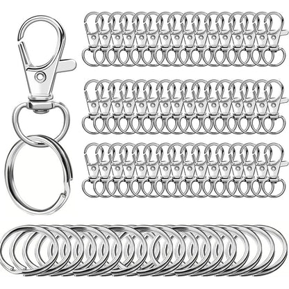 Small Stainless Steel Keychains, 100pcs Carabiner Keychains, DIY, DIY Ring, Button Lock, (Silver) V1237-ZY-203-3460