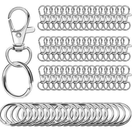 Small Stainless Steel Keychains, 100pcs Carabiner Keychains, DIY, DIY Ring, Button Lock, (Silver) V1237-ZY-203-3460