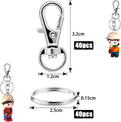 Small Stainless Steel Keychains, 100pcs Carabiner Keychains, DIY, DIY Ring, Button Lock, (Silver) V1237-ZY-203-3460
