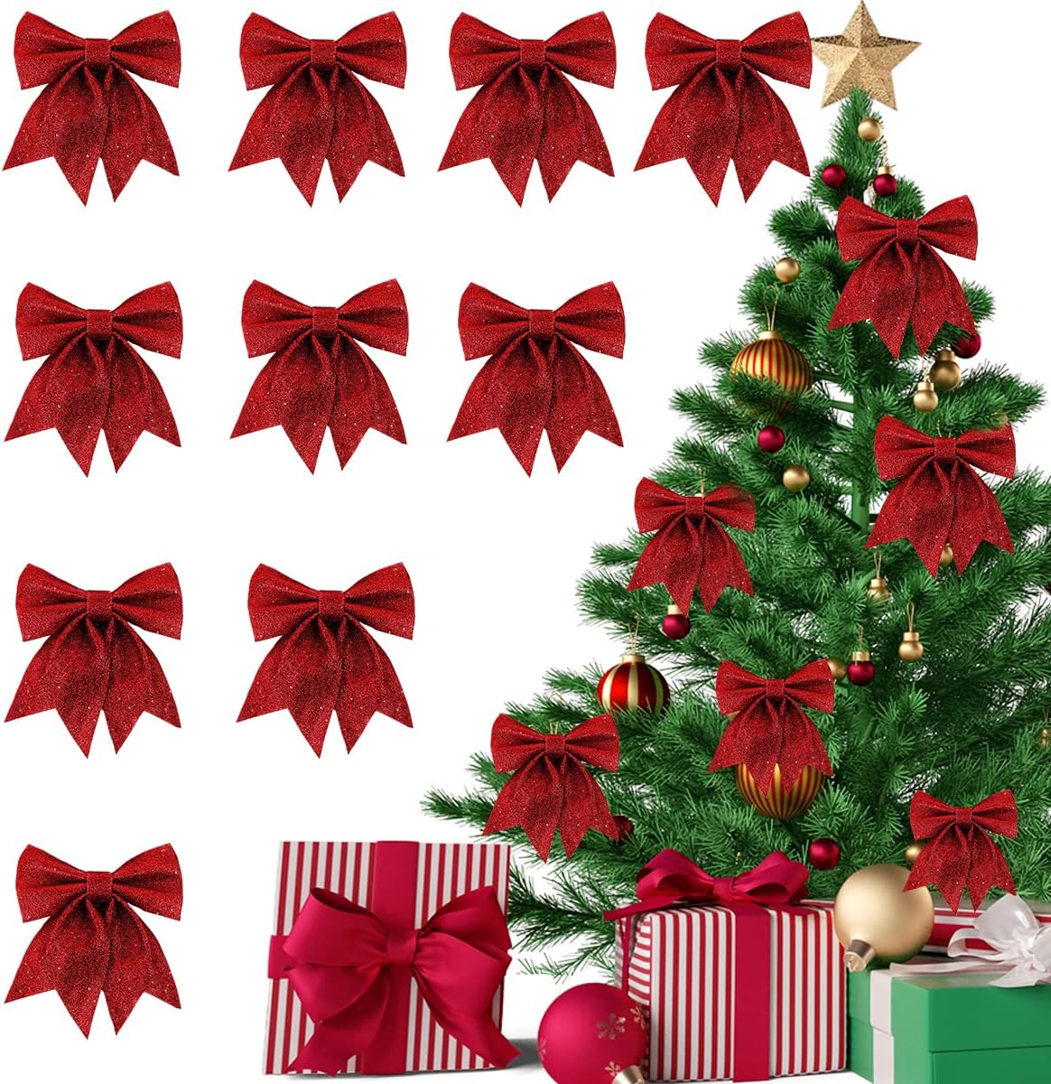 |NN| Christmas red bow, 10 pieces of red Christmas tree bows, Christmas tree decoration V1237-ZY-203-3461