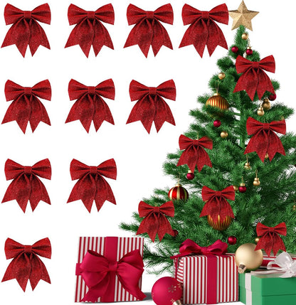 |NN| Christmas red bow, 10 pieces of red Christmas tree bows, Christmas tree decoration V1237-ZY-203-3461