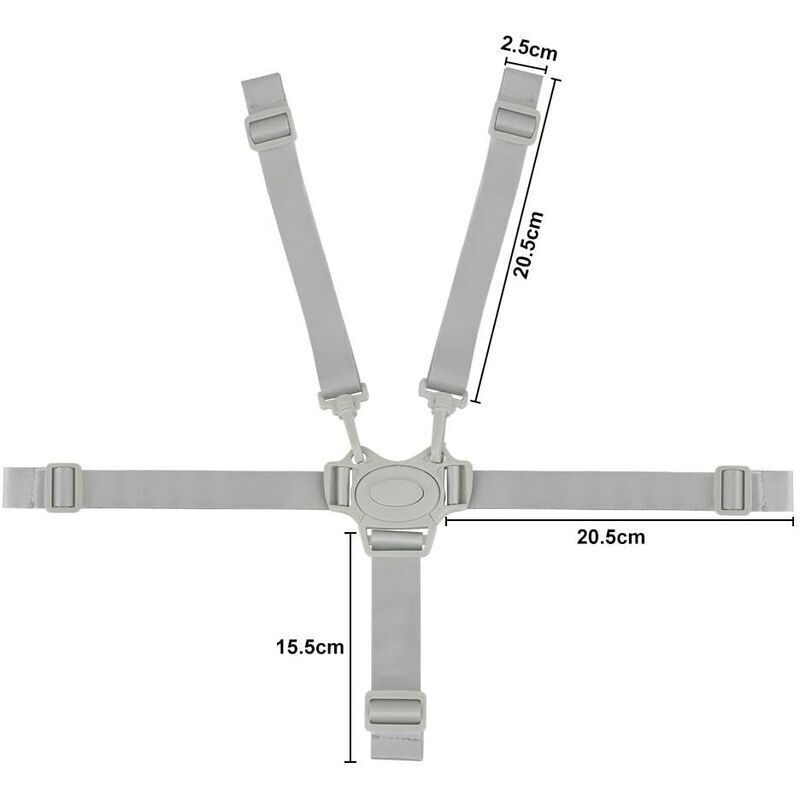 Adjustable 5-Point Safety Harness for Child Seats and Strollers, Gray - Compatible with Most Brands V1237-ZY-203-3477