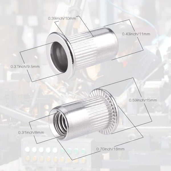 60pcs 304 Stainless Steel Rivet Nut M8 Flat Head Blind Nut Threaded Rivet Nut Rivet Nut for Threaded Insert V1237-ZY-203-3493