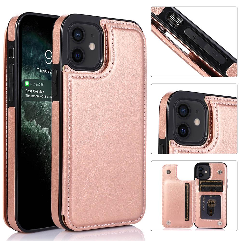 iPhone 12 - Practical and stylish case with card holder Rose gold V1237-ZY-203-3499