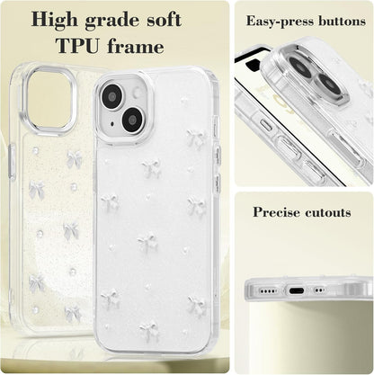 Compatible with iPhone 15 Plus, Bling Glitter 3D Bowknot Phone Case Cute Sparkly Crystal Clear Bowknot Slim V1237-ZY-203-3533