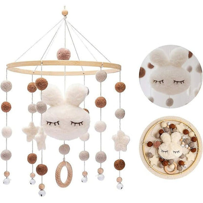 Baby with Felt Ball Hanging Nursery Rabbit Wind Chime Crib Mobile (White) V1237-ZY-203-3589