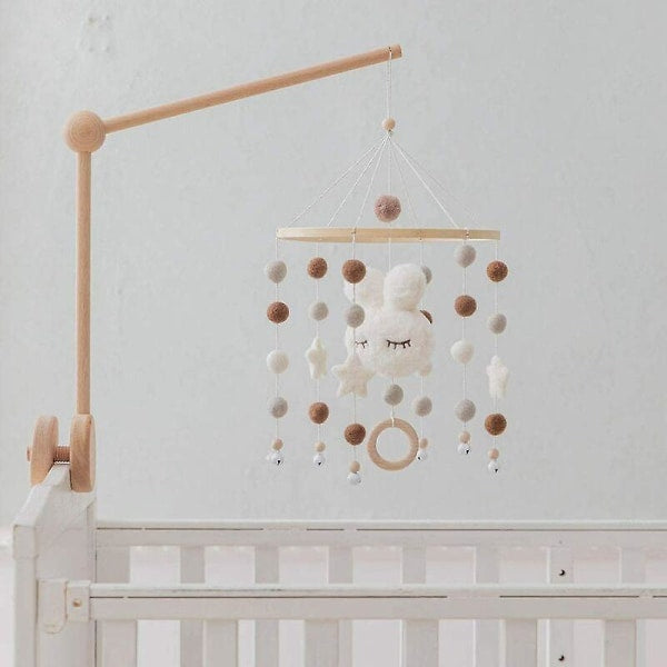 Baby with Felt Ball Hanging Nursery Rabbit Wind Chime Crib Mobile (White) V1237-ZY-203-3589