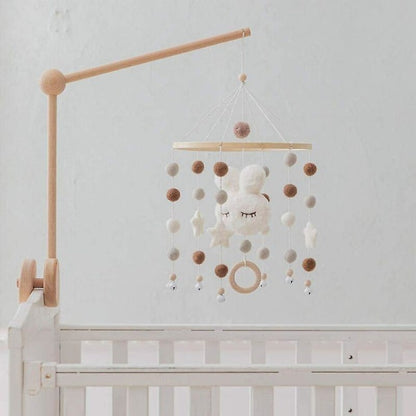 Baby with Felt Ball Hanging Nursery Rabbit Wind Chime Crib Mobile (White) V1237-ZY-203-3589