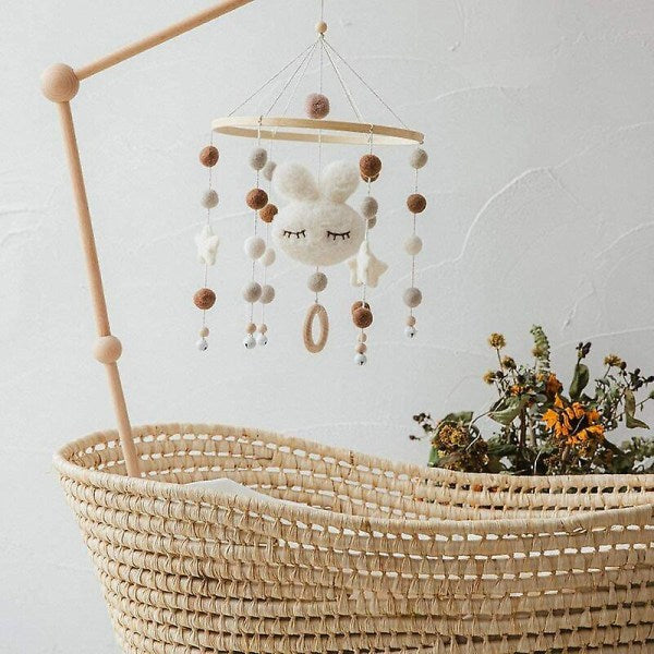 Baby with Felt Ball Hanging Nursery Rabbit Wind Chime Crib Mobile (White) V1237-ZY-203-3589