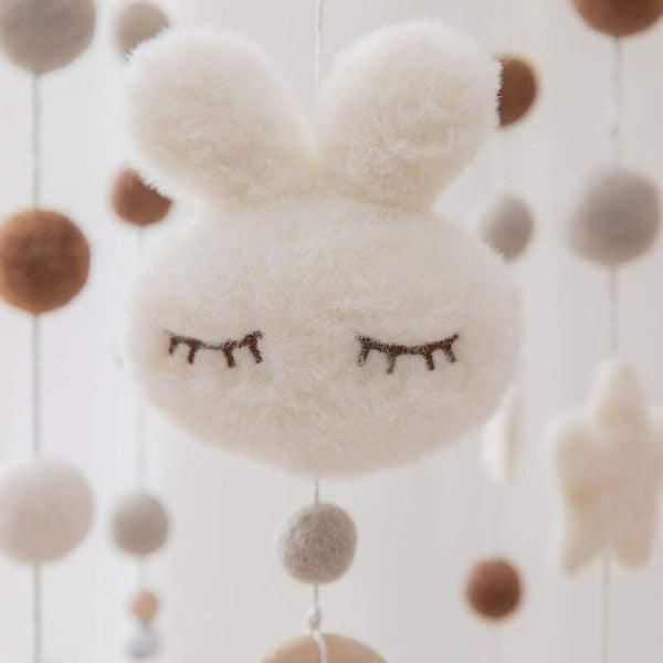Baby with Felt Ball Hanging Nursery Rabbit Wind Chime Crib Mobile (White) V1237-ZY-203-3589