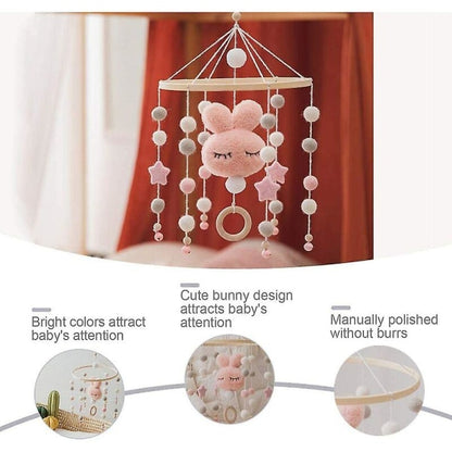 Baby with Felt Ball Hanging Nursery Rabbit Wind Chime Crib Mobile (White) V1237-ZY-203-3589