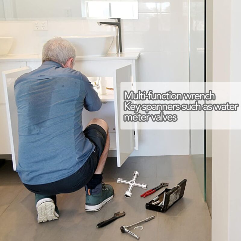 4-in-1 Universal Electrical Cabinet Wrench for Elevators and Valves Silver Multifunctional Tool Wrench V1237-ZY-203-3602