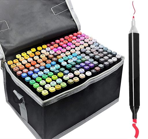 168-pack Marker Pens with Case - Double-sided Colored Pens Multicolor multicolor V1237-ZY-203-3640