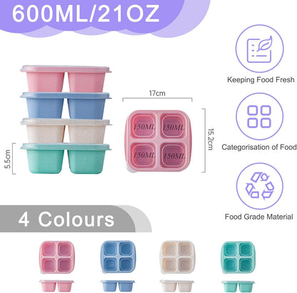 4-pack snack boxes with compartments, snack containers for kids and adults, 4-compartment bento lunch boxes V1237-ZY-203-3681