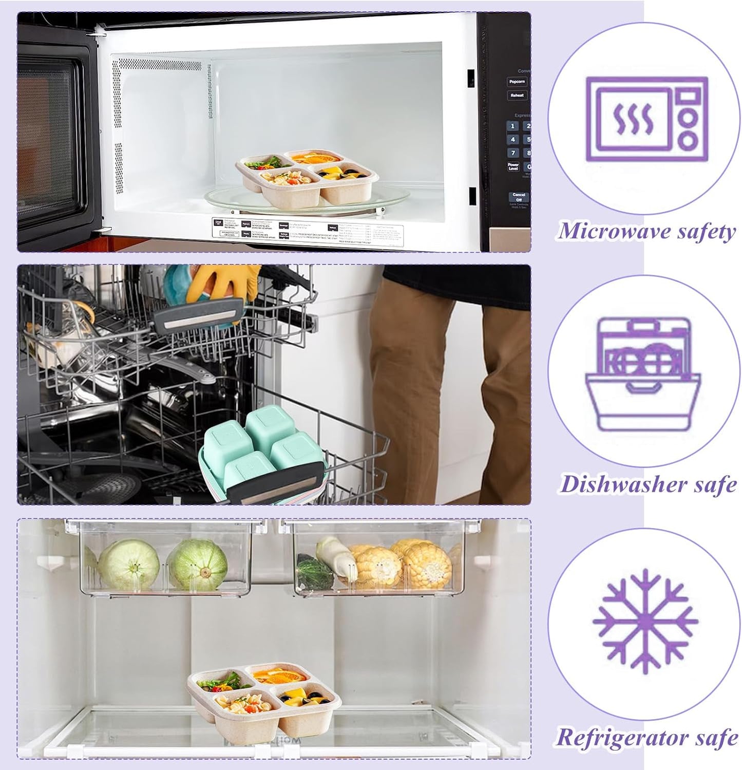 4-pack snack boxes with compartments, snack containers for kids and adults, 4-compartment bento lunch boxes V1237-ZY-203-3681
