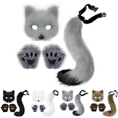 Therian Paws Fur Mask & Tail Set Girly Cat Mask Halloween Party Costume Black V1237-ZY-203-3687
