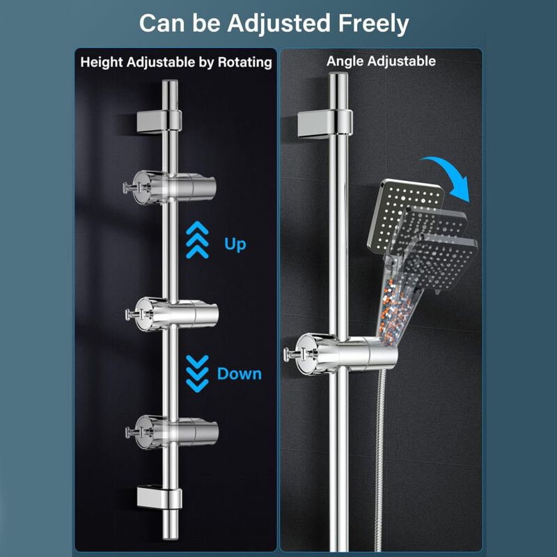 Adjustable Shower Head with 2 Hooks for 16-27mm Shower Rod, Wall Mounted Chrome Hand Shower Holder V1237-ZY-203-3691