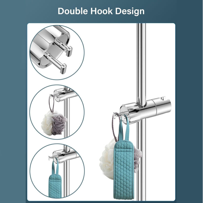 Adjustable Shower Head with 2 Hooks for 16-27mm Shower Rod, Wall Mounted Chrome Hand Shower Holder V1237-ZY-203-3691