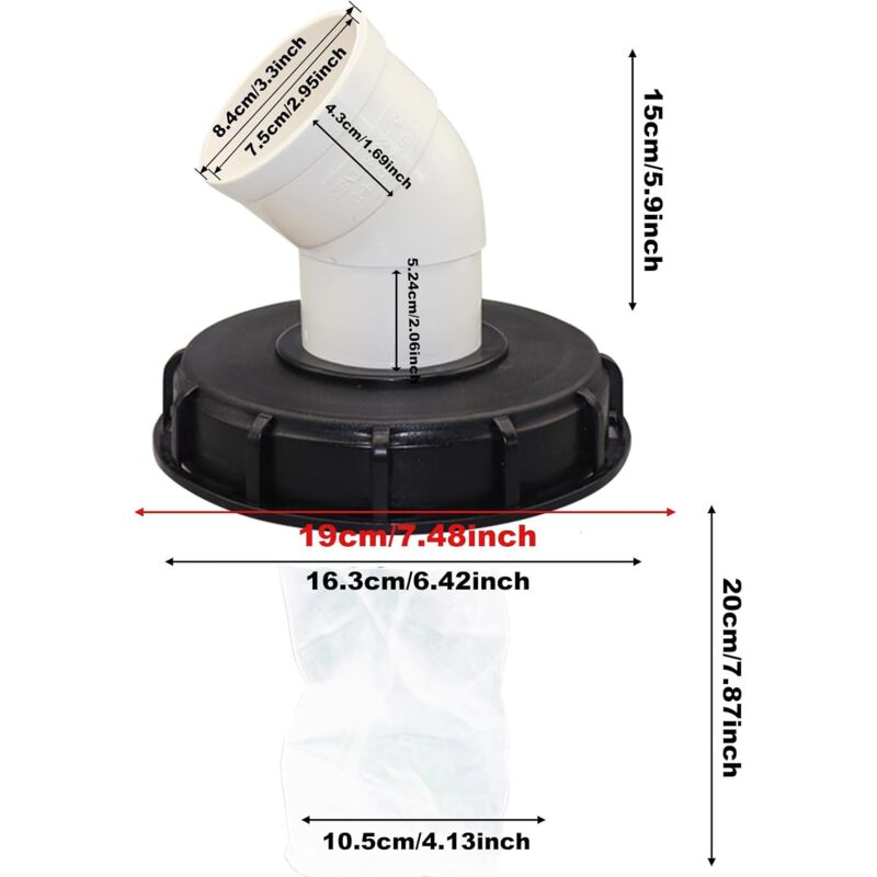 45 degrees IBC Water Filter with Lid, 163mm Nylon Rainwater Filter, Washable, Compatible with IBC Water Tank V1237-ZY-203-3735