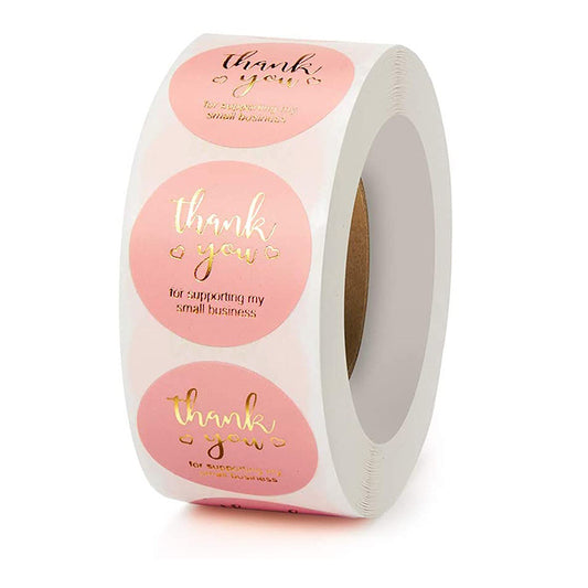 Rolls of 1000pcs Thank You Stickers, 2.5cm Self Adhesive Label Stickers, Kraft Paper and Pink Thank You V1237-ZY-203-3757