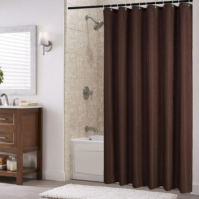 pc Brown Shower Curtain, Waffle Woven Textured Fabric Bathroom Shower V1237-ZY-203-3779
