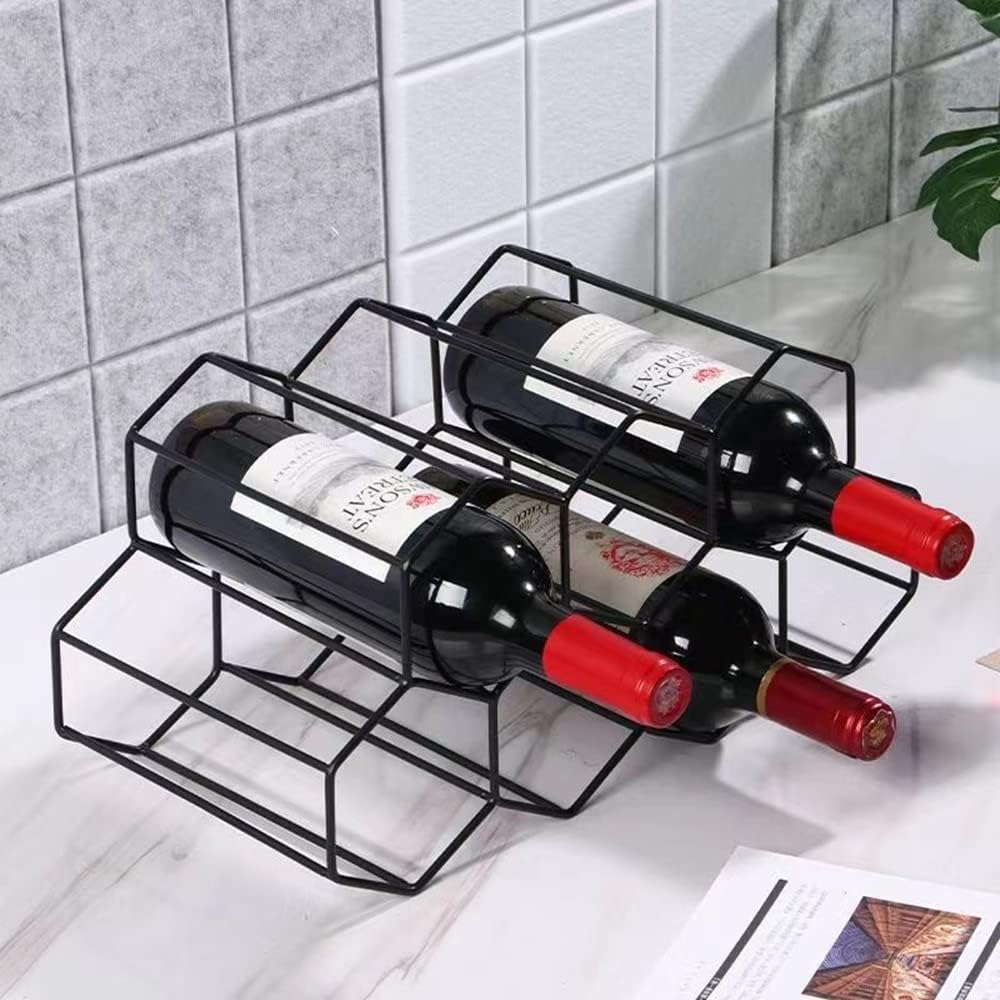 Freestanding Metal Wine Rack for 9 Bottles - Black, Tabletop Wine Rack V1237-ZY-203-3790