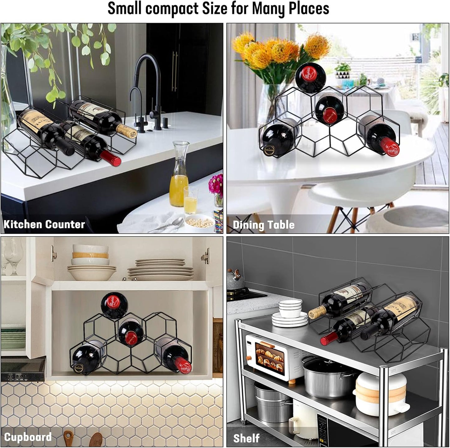 Freestanding Metal Wine Rack for 9 Bottles - Black, Tabletop Wine Rack V1237-ZY-203-3790